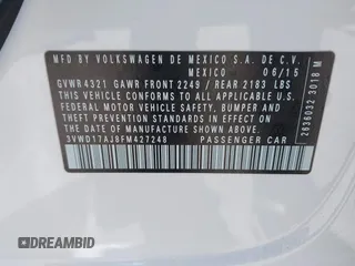 2015 Volkswagen Jetta SE z VIN 3VWD17AJ8FM427248, wystawiony jako IAAI lot #41982151 z przebiegiem 56 526 mil mil oraz . Historia ofert i sprzedaży dostępna na DreamBid. Obrazek 9.