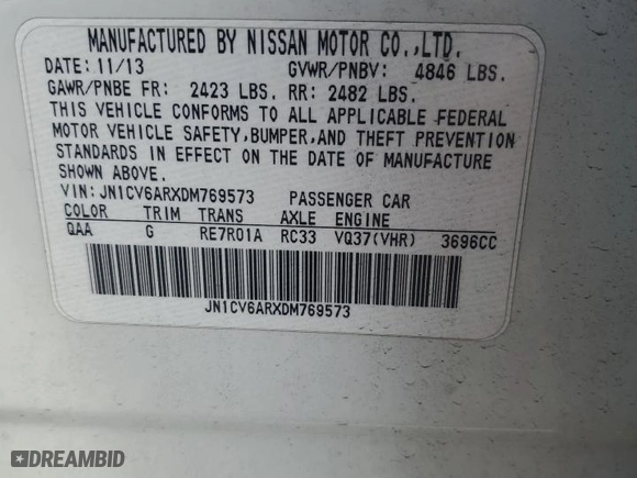 2013 Infiniti G37 Sedan x with VIN JN1CV6ARXDM769573, listed as a Copart auction lot 53127685 with 99,489 mi miles and Salvage Title. Bid and sale history available at carsss.com. Image 12.