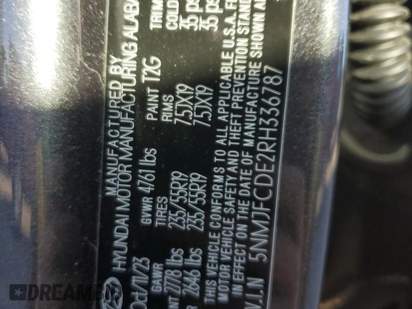 2024 Hyundai Tucson SEL z VIN 5NMJFCDE2RH336787, wystawiony jako Copart lot #42972065 z przebiegiem 27 284 mil mil oraz Szkoda całkowita • Salvage title. Historia ofert i sprzedaży dostępna na DreamBid. Obrazek 13.