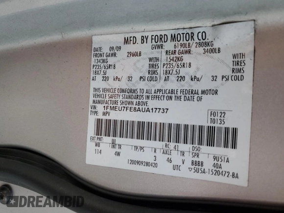 2010 Ford Explorer Limited с VIN 1FMEU7FE8AUA17737, выставлен на аукционе Copart как лот 42603645 с пробегом 228 673 миль миль и Списание • Salvage title. История ставок и продаж доступна на DreamBid. Изображение 13.