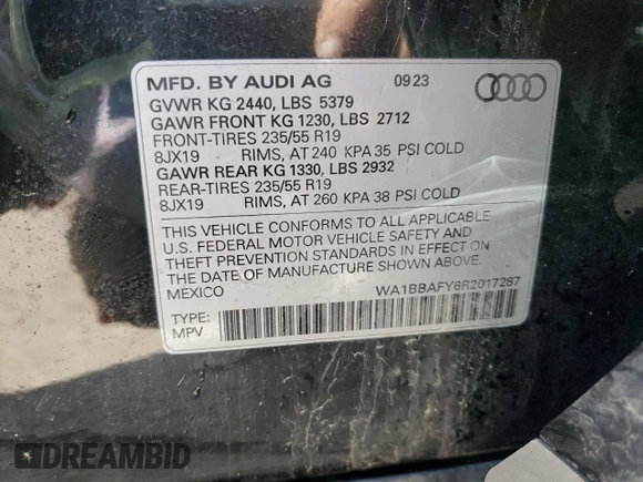 2024 Audi Q5 Premium Plus with VIN WA1BBAFY6R2017287, listed as a Copart auction lot 49304225 with 13,313 mi miles and Salvage title. Bid and sale history available at DreamBid. Image 13.