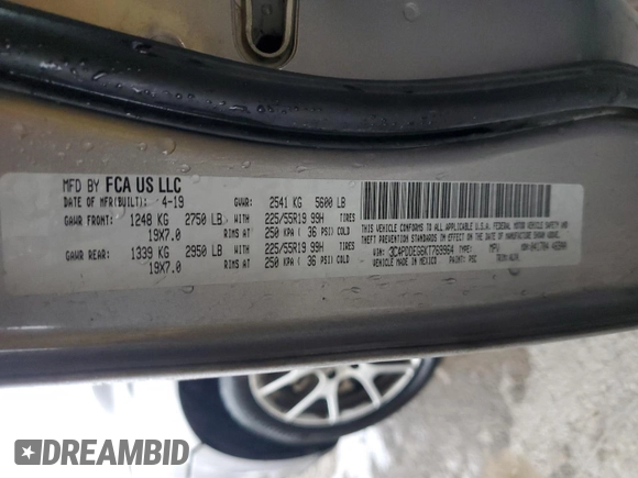 2019 Dodge Journey GT with VIN 3C4PDDEG6KT769964, listed as a Copart auction lot 50610735 with 124,090 mi miles and Salvage Title. Bid and sale history available at DreamBid. Image 13.