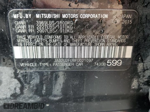 2015 Mitsubishi Lancer ES with VIN JA32U2FU8FU021097, listed as a Copart auction lot 54847304 with 120,805 mi miles and Salvage Title. Bid and sale history available at carsss.com. Image 12.