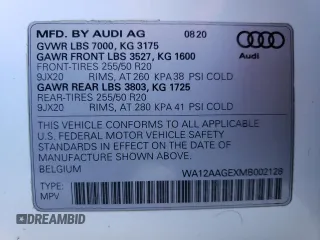 2021 Audi e-tron Sportback Premium Plus with VIN WA12AAGEXMB002128, listed as a Copart auction lot 88080725 with 59,426 mi miles and Salvage title. Bid and sale history available at DreamBid. Image 13.