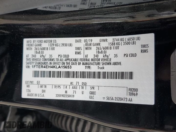 2019 Ford Ranger XL z VIN 1FTER4EH4KLA15653, wystawiony jako Copart lot #53109195 z przebiegiem 47 316 mil mil oraz Szkoda całkowita • Salvage title. Historia ofert i sprzedaży dostępna na DreamBid. Obrazek 14.
