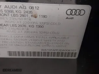2013 Audi Q5 Premium with VIN WA1CFAFP1DA008107, listed as a IAAI auction lot 40847282 with 168,183 mi miles. Bid and sale history available at carsss.com. Image 9.