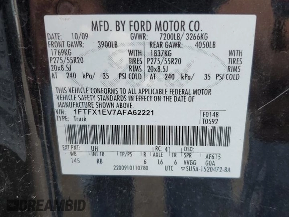 2010 Ford F-150 XL с VIN 1FTFX1EV7AFA62221, выставлен на аукционе Copart как лот 53994085 с пробегом 207 937 миль миль и Чистый • Clean title. История ставок и продаж доступна на DreamBid. Изображение 13.