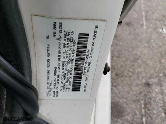 2004 Mitsubishi Diamante LS with VIN 6MMAP67P24T006334, listed as a Copart auction lot 51872175 with 110,305 mi miles and Clean Title. Bid and sale history available at carsss.com. Image 12.