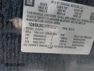 2015 Chevrolet Suburban LT z VIN 1GNSKJKC2FR162921, wystawiony jako IAAI lot #41961114 z przebiegiem 296 918 mil mil oraz . Historia ofert i sprzedaży dostępna na DreamBid. Obrazek 9.