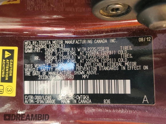 2013 Lexus RX 350 with VIN 2T2ZK1BA1DC097083, listed as a Copart auction lot 61026375 with 119,002 mi miles and Salvage title. Bid and sale history available at DreamBid. Image 14.