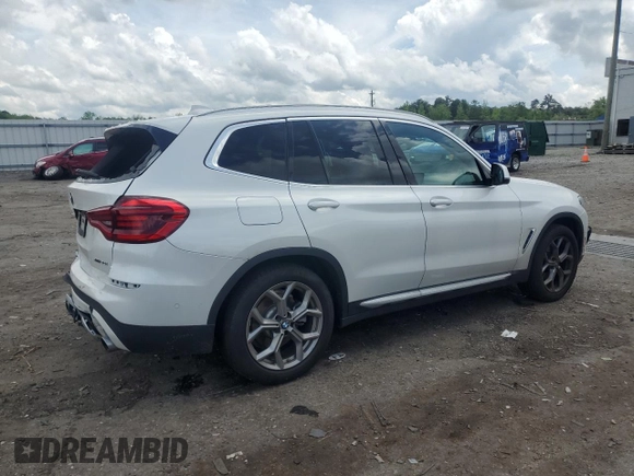 2020 BMW X3 xDrive30i with VIN 5UXTY5C08LLT32459, listed as a Copart auction lot 54904225 with 27,918 mi miles and Salvage Title. Bid and sale history available at DreamBid. Image 3.