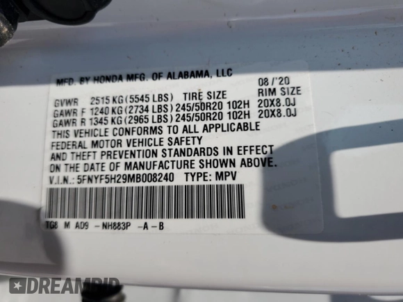 2021 Honda Pilot Special Edition z VIN 5FNYF5H29MB008240, wystawiony jako Copart lot #60134905 z przebiegiem 95 704 mil mil oraz Szkoda całkowita • Salvage title. Historia ofert i sprzedaży dostępna na DreamBid. Obrazek 13.