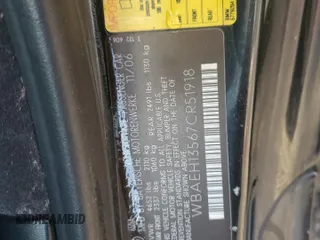 2007 BMW 6 Series 650i with VIN WBAEH13567CR51918, listed as a Copart auction lot 76337784 with 135,313 mi miles and Salvage Title. Bid and sale history available at carsss.com. Image 12.
