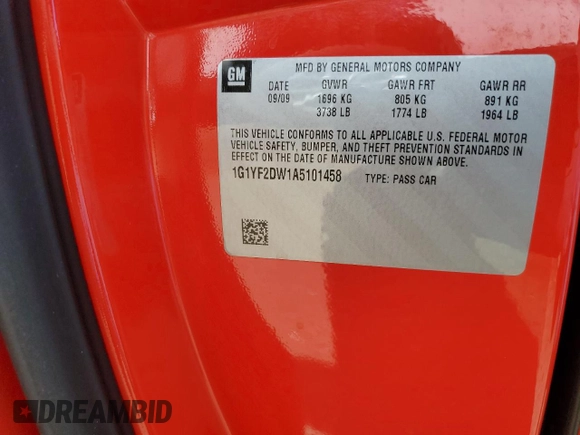 2010 Chevrolet Corvette z VIN 1G1YF2DW1A5101458, wystawiony jako Copart lot #53682255 z przebiegiem 77 023 mil mil oraz Szkoda całkowita • Salvage title. Historia ofert i sprzedaży dostępna na DreamBid. Obrazek 12.
