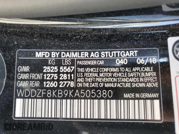2019 Mercedes-Benz E 63 S AMG with VIN WDDZF8KB9KA505380, listed as a Copart auction lot 54086384 with Not Provided miles and Salvage Title. Bid and sale history available at DreamBid. Image 13.