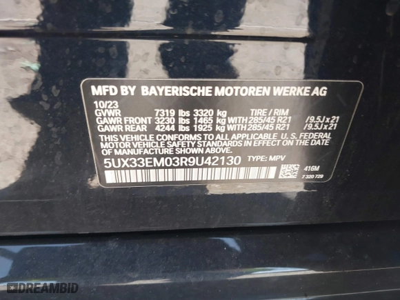 2024 BMW X7 M60i with VIN 5UX33EM03R9U42130, listed as a IAAI auction lot 39714839 with 1 mi miles. Bid and sale history available at carsss.com. Image 9.