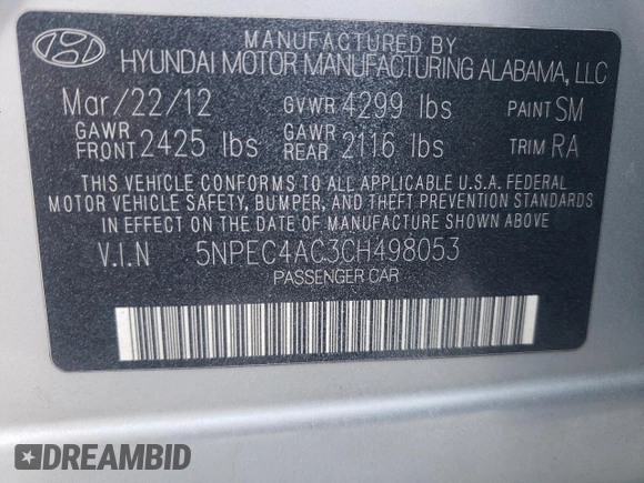 2012 Hyundai Sonata Limited with VIN 5NPEC4AC3CH498053, listed as a Copart auction lot 51089065 with 213,025 mi miles and Salvage Title. Bid and sale history available at carsss.com. Image 14.