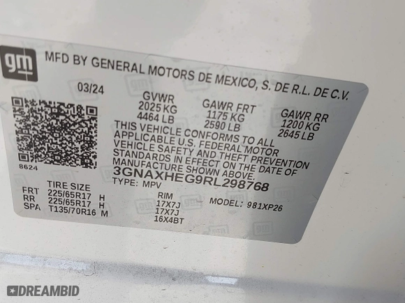 2024 Chevrolet Equinox LS with VIN 3GNAXHEG9RL298768, listed as a IAAI auction lot 41829973 with 10,897 mi miles. Bid and sale history available at carsss.com. Image 9.