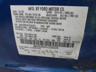 2020 Ford EcoSport SE z VIN MAJ3S2GE4LC356223, wystawiony jako IAAI lot #42312545 z przebiegiem 56 327 mil mil oraz . Historia ofert i sprzedaży dostępna na DreamBid. Obrazek 9.