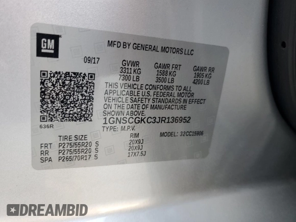 2018 Chevrolet Suburban LS with VIN 1GNSCGKC3JR136952, listed as a Copart auction lot 75264824 with 132,487 mi miles and Clean title. Bid and sale history available at DreamBid. Image 13.