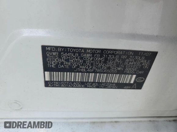 2008 Lexus LS 460 z VIN JTHBL46F785065055, wystawiony jako Copart lot #65877475 z przebiegiem 268 808 mil mil oraz Czysty tytuł • Clean title. Historia ofert i sprzedaży dostępna na DreamBid. Obrazek 12.