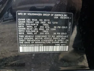 2024 Volkswagen Atlas SE with VIN 1V2DE2CA8RC236764, listed as a Copart auction lot 50357035 with 8,667 mi miles and Salvage title. Bid and sale history available at DreamBid. Image 13.