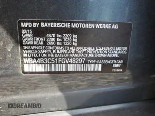2015 BMW 4 Series 435i xDrive with VIN WBA4B3C51FGV48297, listed as a Copart auction lot 60950394 with 105,509 mi miles and Salvage Title. Bid and sale history available at DreamBid. Image 12.