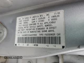 2006 Honda Accord LX SE with VIN 1HGCM55316A037063, listed as a Copart auction lot 87570155 with 310,613 mi miles and Non repairable. Bid and sale history available at DreamBid. Image 13.