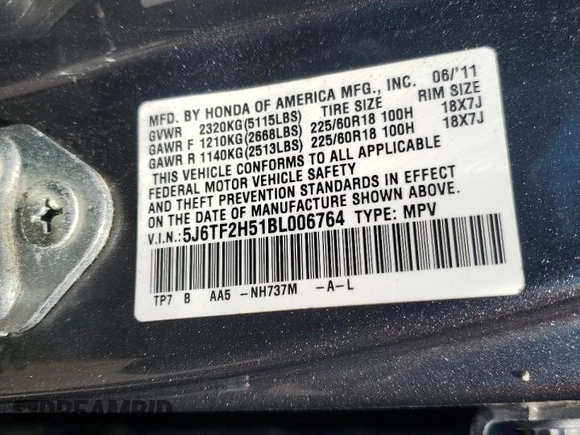 2011 Honda Accord Crosstour EX-L with VIN 5J6TF2H51BL006764, listed as a Copart auction lot 56467294 with 120,800 mi miles and Salvage Title. Bid and sale history available at carsss.com. Image 12.