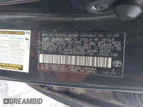 2010 Toyota Corolla z VIN JTDBU4EE7A9097154, wystawiony jako IAAI lot #41232347 z przebiegiem 274 264 mil mil oraz . Historia ofert i sprzedaży dostępna na DreamBid. Obrazek 9.