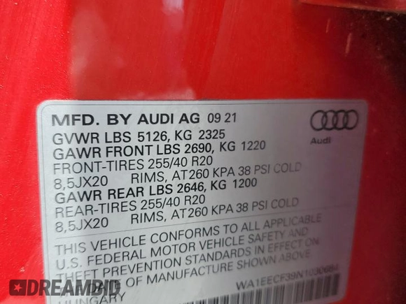 2022 Audi Q3 S line Premium Plus with VIN WA1EECF39N1030684, listed as a Copart auction lot 53829515 with 67,876 mi miles and Non repairable. Bid and sale history available at DreamBid. Image 13.