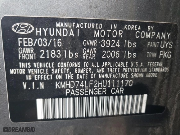 2017 Hyundai Elantra SE with VIN KMHD74LF2HU111170, listed as a Copart auction lot 50982875 with 148,709 mi miles and Salvage Title. Bid and sale history available at carsss.com. Image 12.