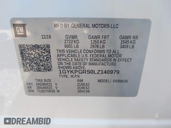 2020 Cadillac XT6 AWD Sport with VIN 1GYKPGRS0LZ140979, listed as a IAAI auction lot 42719794 with 111,420 mi miles and . Bid and sale history available at DreamBid. Image 9.