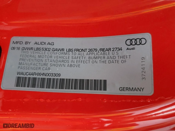 2017 Audi S5 Cabriolet with VIN WAUC4AFHXHN003309, listed as a Copart auction lot 68191223 with NaN miles and Salvage Title. Bid and sale history available at carsss.com. Image 14.