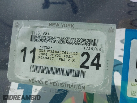 2006 Toyota Corolla CE with VIN 2T1BR32EX6C642152, listed as a IAAI auction lot 42039935 with 228,637 mi miles and . Bid and sale history available at DreamBid. Image 12.
