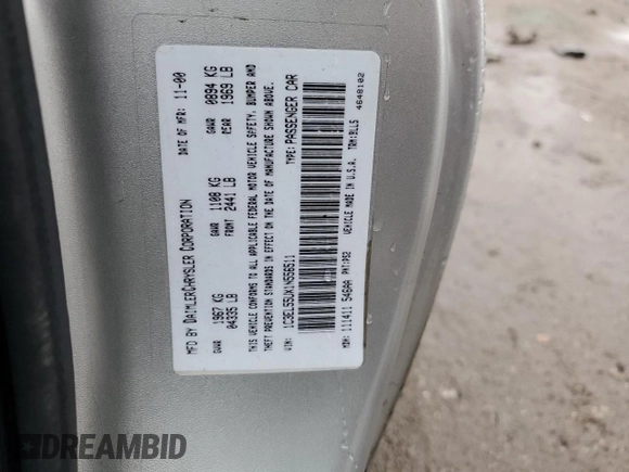 2001 Chrysler Sebring LXi z VIN 1C3EL55UX1N556511, wystawiony jako Copart lot #81047244 z przebiegiem 83 830 mil mil oraz Czysty tytuł • Clean title. Historia ofert i sprzedaży dostępna na DreamBid. Obrazek 12.