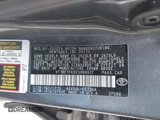 2012 Toyota Camry L with VIN 4T1BF1FK8CU069937, listed as a IAAI auction lot 41855920 with 132,842 mi miles. Bid and sale history available at carsss.com. Image 9.