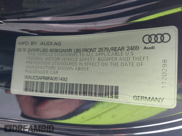 2015 Audi S5 Premium Plus z VIN WAUCGAFR8FA051492, wystawiony jako IAAI lot #42148388 z przebiegiem 109 671 mil mil oraz . Historia ofert i sprzedaży dostępna na DreamBid. Obrazek 9.