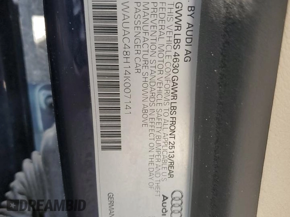 2004 Audi A4 1.8T with VIN WAUAC48H14K007141, listed as a Copart auction lot 89247185 with 122,255 mi miles and Salvage Title. Bid and sale history available at carsss.com. Image 13.