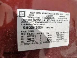 2007 Chevrolet Avalanche 3LT z VIN 3GNEC12097G108386, wystawiony jako Copart lot #59820845 z przebiegiem Nie podano mil oraz Czysty tytuł • Clean title. Historia ofert i sprzedaży dostępna na DreamBid. Obrazek 12.