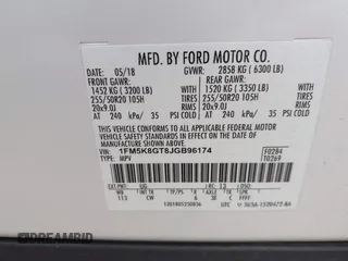 2018 Ford Explorer Sport with VIN 1FM5K8GT8JGB96174, listed as a IAAI auction lot 41853609 with 66,616 mi miles and . Bid and sale history available at DreamBid. Image 9.