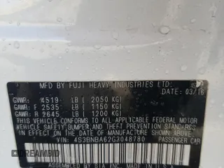 2016 Subaru Legacy 2.5i z VIN 4S3BNBA62G3048780, wystawiony jako Copart lot #55234925 z przebiegiem 83 552 mil mil oraz Szkoda całkowita • Salvage title. Historia ofert i sprzedaży dostępna na DreamBid. Obrazek 13.