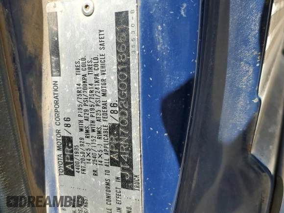 1986 Toyota Pickup с VIN JT4RN70D2G0018661, выставлен на аукционе Copart как лот 52309025 с пробегом 621 023 миль миль и Списание • Salvage title. История ставок и продаж доступна на DreamBid. Изображение 12.