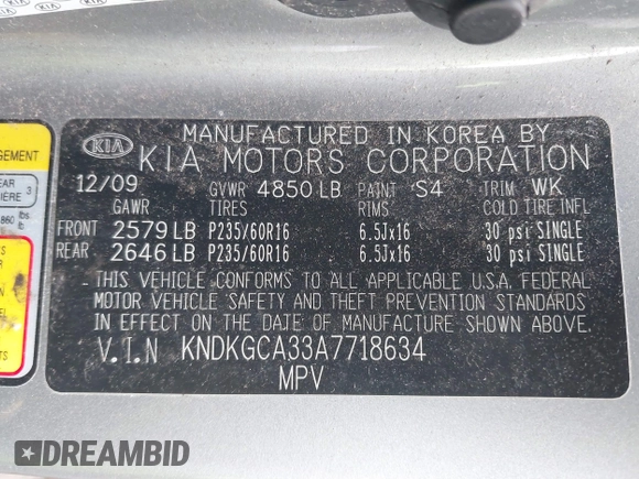 2010 Kia Sportage LX with VIN KNDKGCA33A7718634, listed as a IAAI auction lot 41868565 with 197,967 mi miles and . Bid and sale history available at carsss.com. Image 9.