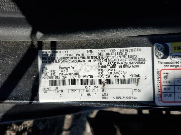2012 Ford Fiesta S with VIN 3FADP4AJ2CM220663, listed as a Copart auction lot 47732315 with 78,554 mi miles and Salvage Title. Bid and sale history available at DreamBid. Image 13.