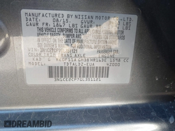 2016 Nissan Note SV with VIN 3N1CE2CP7GL351121, listed as a IAAI auction lot 41126116 with 52,764 mi miles and . Bid and sale history available at DreamBid. Image 9.