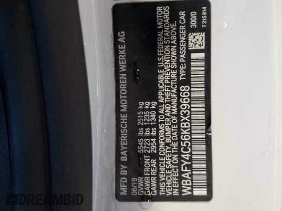 2019 BMW 8 Series M850i xDrive with VIN WBAFY4C56KBX39668, listed as a Copart auction lot 47829505 with 68,774 mi miles and Salvage title. Bid and sale history available at DreamBid. Image 12.