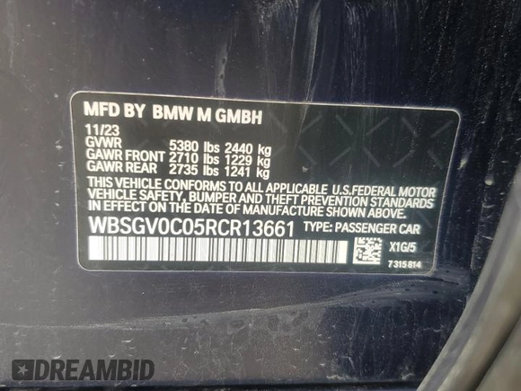 2024 BMW M8 Competition z VIN WBSGV0C05RCR13661, wystawiony jako Copart lot #71077114 z przebiegiem Nie podano mil oraz Szkoda całkowita • Salvage title. Historia ofert i sprzedaży dostępna na DreamBid. Obrazek 13.