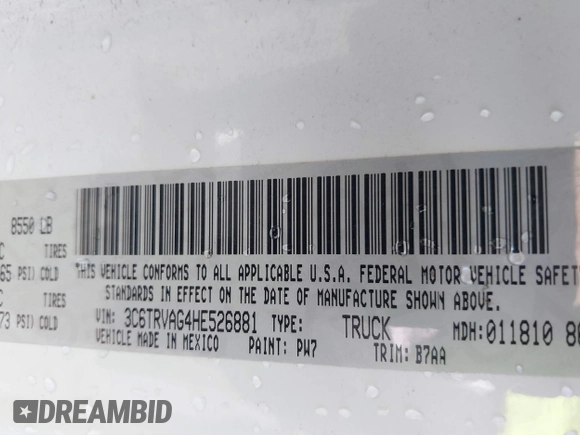 2017 Ram ProMaster Cargo with VIN 3C6TRVAG4HE526881, listed as a IAAI auction lot 41755587 with 78,959 mi miles and . Bid and sale history available at DreamBid. Image 9.