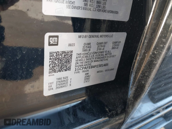 2023 Chevrolet Silverado 1500 with VIN 1GCPAFE84PZ301485, listed as a IAAI auction lot 40861529 with 19,448 mi miles and . Bid and sale history available at DreamBid. Image 9.